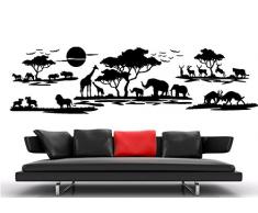 Unbekannt Wandtattoo wandaufkleber Aufkleber Wandsticker Wall Sticker Wohnzimmer Schlafzimmer Kinderzimmer KÜCHE 30 Farben zur Wahl Afrika Landschaft Tier Baum waf07(070 schwarz, Größe4:ca.210x58cm)