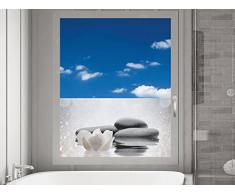 GRAZDesign 220017_80x57_GB_GS Sichtschutzfolie Bad | Fenster- Dusch-Folie/farbig Seerose Steine weiß | Glasdekor für Mehr Privatsphäre (80x57cm // Glasdekor Set)