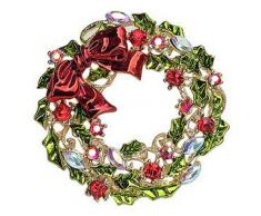 Klaritta Brosche, bunter Adventskranz, BR142, Strasssteinbesatz