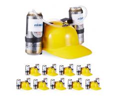 Relaxdays 10 x Party Trinkhelm, Helm mit Schlauch, für 2 Dosen Bier, Spaßartikel Fasching u. Fußball, lustiger Bierhelm, gelb