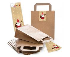 25 braune Papiertüten Geschenk-tüten Weihnachtstüten 18 x 8 x 22 cm kleine Papiertaschen + Weihnachts-Aufkleber HEILIGER NIKOLAUS SANTA rot natur Geschenktasche Weihnachten Verpackung