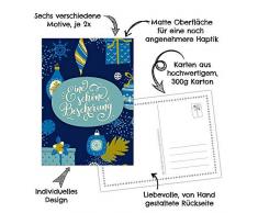 Papierdrachen Weihnachtskarten Set - 12 Postkarten für Weihnachten - Kunstdruck zum Verschicken und Sammeln - Karten Set 2 - Blau
