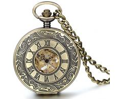 JewelryWe Retre Steampunk Römische Ziffern Handaufzug Mechanische Taschenuhr Skelett Uhr Pullover Halskette Kette für Damen Herren