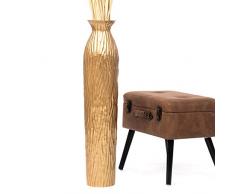 Leewadee Große Bodenvase für Dekozweige hohe Standvase Design Holzvase 90 cm, Mangoholz, Gold