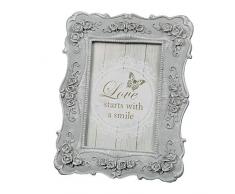 Vintage Home Nostalgie Fotorahmen Bilderrahmen aus Holz mit Glas Grau antik patiniert mit Ornamenten 18x14 cm Fotos 13x9cm