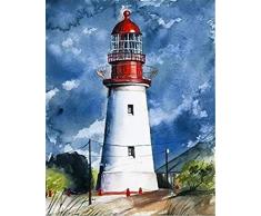 MEEKIS Malen nach Zahlen Kit DIY Ölgemälde Kit für Kinder und Erwachsene Leuchtturm 40 * 50cm -No Frame