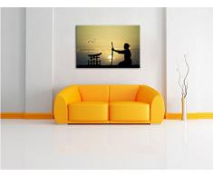 alter Samurai-Meister vor Horizont, Format: 60x40 auf Leinwand, XXL riesige Bilder fertig gerahmt mit Keilrahmen, Kunstdruck auf Wandbild mit Rahmen, günstiger als Gemälde oder Ölbild, kein Poster oder Plakat