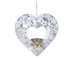 Nostalgie Hänger Leonie Herz weiß 24cm aus Metall mit Glaseinsatz für Teelicht