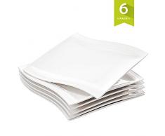 MALACASA, Serie Flora, 6 teilig Set CremeWeiß Porzellan Kuchenteller Dessertteller Frühstücksteller 8,25 Zoll / 21x21,5x2,5cm für 6 Personen