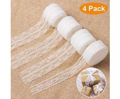 40 Meter Spitzenband , synmixx Weiß Vintage Spitzenbordüre, Geschenkband Spitze, Spitzenborte für DIY Handwerk, Hochzeit Deko, Tischdeko, Basteln und Geschenkband (4 Rolls)