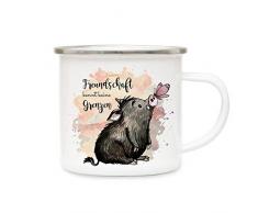 ilka parey wandtattoo-welt Emaillebecher Becher Tasse Camping Schwein & Schmetterling Spruch Freundschaft Kaffeetasse Geschenk Spruchbecher eb320