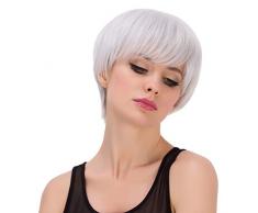 Baisheng Halloween Rock Mädchen Kurze Gerade Ernte Pixie Haarschnitt Cosplay Perücken Pony (28 cm-silber weiß)