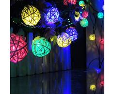 DINOWIN Rattan-Kugel, Rattan-Kugel, 6 m, 30 LEDs, wasserdicht, Solar-Kugel-Lichter für Garten, Zuhause, Dekoration Mehrfarbig