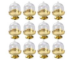 STOBOK 12pcs Mini Tortenständer Kuchenglocke Glasglocke mit Teller Hochzeit Party Servierplatte (Goldene Basis)
