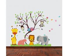WALPLUS 150 x 120 cm Wand Aufkleber Monkey Animal Forest Tree Abnehmbare Wandbild Kunst Abziehbilder Vinyl Home Dekoration DIY Décor Tapete Kinderzimmer Kinder Kinder Raum Geschenk, Mehrfarbig