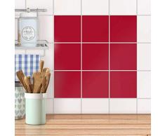 Fliesen Dekofolie, Bad-Fliesen I Fliesenfolie Sticker Aufkleber Bad Küche Fliesenbild Küchen-Deko I 10x10 cm Farbe Rot Dark - 9 Stück