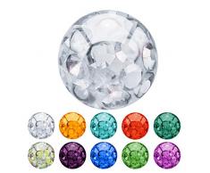 Treuheld® | Piercing Kugel aus Epoxy (Kunststoff) | 1,2mm x 4mm - Klar| Ersatzkugel mit Gewinde (Innengewinde) | Glitzer/Multi-Kristall