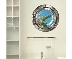 Wandkings Wandsticker Bullauge „Unterwasserwelt - Baby Schildkröte unter Wasser - 40 x 40 cm SILBER
