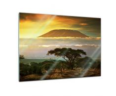 Glasbild - Kilimandscharo mit Savanne in Kenya - Afrika - 80x60 cm - Deko Glas - Wandbild aus Glas - Bild auf Glas - Moderne Glasbilder - Glasfoto - Echtglas - kein Acryl - Handmade
