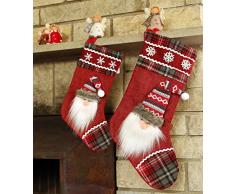 heimtexland Nikolausstiefel mit Plüschkopf Weihnachtsmann 45 cm zum Hängen Nikolausstrumpf Geschenkbeutel Nikolaus Weihnachten Dekostiefel Typ438