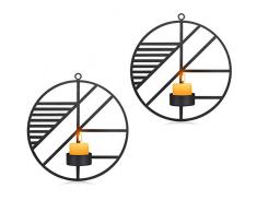 Sziqiqi Wandkerzenhalter Wandleuchter Kerzenständer Kerzenhalter Kerzenleuchter aus Metall 2er Set, Wandteelichthalter Säulenhalter für Teelichter Stumpenkerze Wohnzimmer Schlafzimmer, Schwarz