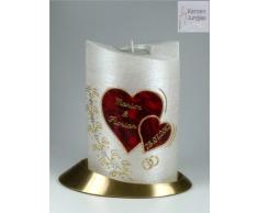 Hochzeitskerze mit Teelichteinsatz Oval 19/13 cm, Gold - 1277 - mit Namen und Datum - Perlmutt-Struktur - Kerze zur Hochzeit - Brautkerze - Herz