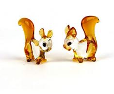 Eichhörnchen aus Glas, Glastier, Glasfiguren 2 Stück, Lauscha, Handarbeit, kristall/braun