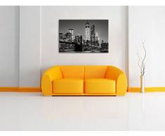 New York City Skyline bei Nacht Format: 100x70 cm auf Leinwand, XXL riesige Bilder fertig gerahmt mit Keilrahmen, Kunstdruck auf Wandbild mit Rahmen, günstiger als Gemälde oder Ölbild, kein Poster oder Plakat