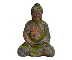 Worldconnection XXL Antiker Buddha grau/grün Garten Deko Figur Skulptur Feng Shui Meditation