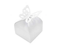 JZK® 50 x Weiß Schmetterling quadratisch Bonbons Geschenkbox Süßigkeiten Schachtel, Dekoration für Hochzeit Geburtstag Party Taufe Babyparty Baby Shower Gartenparty Festival