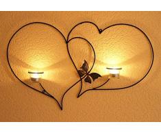 DanDiBo Doppelherz Wandteelichthalter Herz 65 cm Teelichthalter aus Metall Wandleuchter