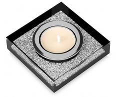 Edler Teelichthalter Lotus 1 mit SWAROVSKI ELEMENTS Kristallen (schwarz)