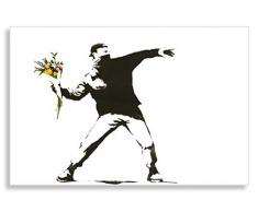 Druck auf leinwand Banksy Graffiti - Bild Flower Riot ! Bild fertig auf Keilrahmen ! Pop Art Gemälde Kunstdrucke, Wandbilder, Bilder zur (70x100cm)
