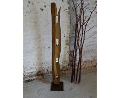 Eiche Massivholz Kerzenständer, Teelichthalter Treibholz-Applikation, Deko-Säule Eisenfuß 155 cm, Windlicht, Handmade in Germany