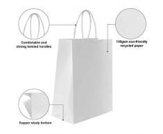 Gaoyong 30 Stk Papiertüten Weiß mit Henkel Geschenktüten,Papiertragetaschen Für Lebensmittel Backen Merchandise Boutique Einzelhandel (verdicken 130gsm)