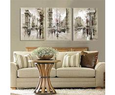 YFYW Abstrakte Ölgemälde Leinwand Retro Stadtstraße Landschaft Ölbilder Dekor Malerei Wand Art-50x70cmx3 Stück kein Rahmen