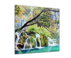 Glasbild mit Winter SALE Wasserfall im Herbst 30x30 cm - Deko Glas - Wandbild aus Glas - Bild auf Glas - moderne Glasbilder - Glasfoto - Echtglas - kein Acryl - Handmade