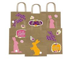 Papierdrachen XXL Geschenktüten für Kinder zu Ostern - Osterdeko zum Basteln - Kreatives Osternest mit 6 Papiertüten und XXL Hasen-Aufklebern - Design 11