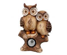 Gartenfigur Eulenpaar auf Baumstamm mit Solarfunktion aus Magnesia wetterfest Eulenfigur Dekoeule Eulendekofigur Dekofigur Eule Solareule Solarfigur für den Garten