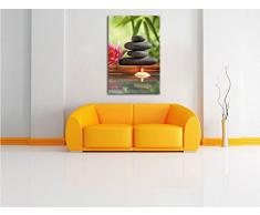 Seerose mit Zen Steinen und Kerzen, Format: 40x60 auf hochkantiges Leinwand, XXL riesige Bilder fertig gerahmt mit Keilrahmen, Kunstdruck auf Wandbild mit Rahmen, günstiger als Gemälde oder Ölbild, kein Poster oder Plakat