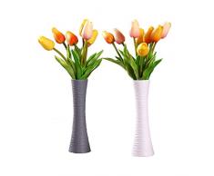 ComSaf 20cm Matte Blumenvasen Keramik Hoch, Schmale Tischvasen, Anthrazit und Weiß 2er-Set