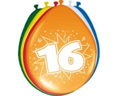 Folat 08216 16. Geburtstag Ballons 30 cm-8 Stück, Mehrfarbig