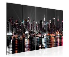 Bilder New York City Wandbild 200 x 80 cm Vlies - Leinwand Bild XXL Format Wandbilder Wohnzimmer Wohnung Deko Kunstdrucke Schwarz 5 Teilig - MADE IN GERMANY - Fertig zum Aufhängen 601955a