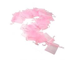 JZK® 50 x Klein rosa Organza Saeckchen Süßigkeiten Beutel Geschenk Schmuckbeutel Gastgeschenk Bags mit Drawstring, für Hochzeit Geburtstag Taufe Party Babyparty Baby Shower, 9cm x 7cm