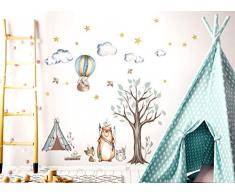 Little Deco Aufkleber Indianer Waldtiere I Wandbild M - 85 x 80 cm (BxH) I Zelt Sterne Wandsticker Kinder Wandtattoo Kinderzimmer Baby Deko Babyzimmer DL305