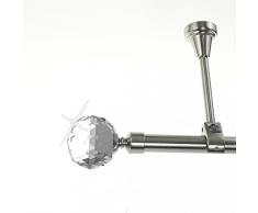 Edelstahl Look Gardinenstange 20mm Wandträger 1-läufig Kristall Kugel, Länge wählbar D51 E87 R, Länge:280 cm