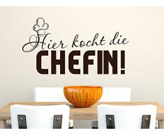 Wandtattoo Wandaufkleber Tattoo Sprüche für Küche Hier kocht die Chefin (56x30cm//070 schwarz)