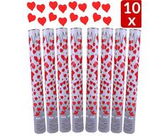 Partyjoker 10 Konfettikanone mit roten Herzen 60cm - Lauter Knall - Hochzeit Konfetti - hoher Schussweite
