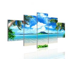 Runa Art Bilder Strand Palmen Wandbild 200 x 100 cm Vlies - Leinwand Bild XXL Format Wandbilder Wohnzimmer Wohnung Deko Kunstdrucke Blau 5 Teilig - Made IN Germany - Fertig zum Aufhängen 603351a