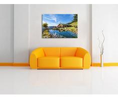 Schönes Haus in den Alpen Format: 80x60 auf Leinwand, XXL riesige Bilder fertig gerahmt mit Keilrahmen, Kunstdruck auf Wandbild mit Rahmen, günstiger als Gemälde oder Ölbild, kein Poster oder Plakat